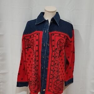 Sandro Red and Blue Jean Jacket